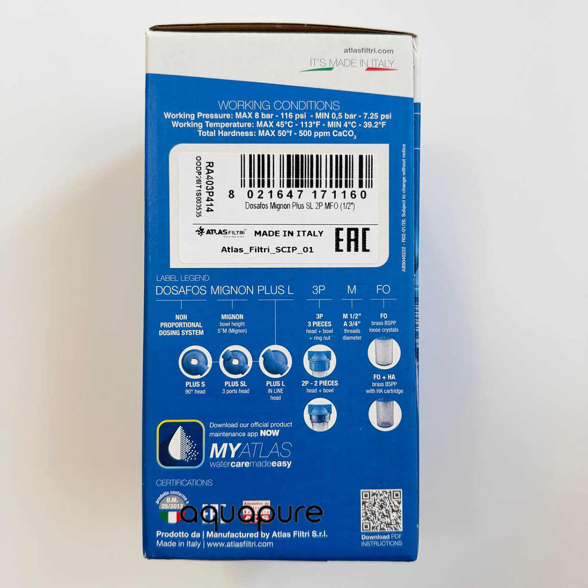 Фильтр (полифосфат) от накипи DOSAFOS MIGNON PLUS Ø1/2" SL 2P MFO (RA403P414)