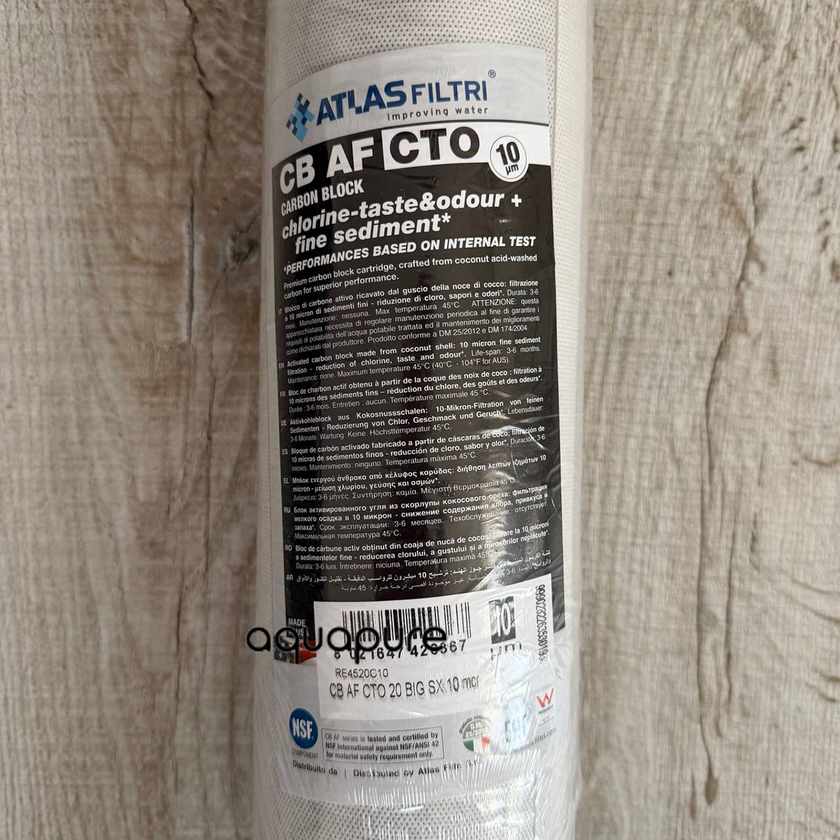 Картридж (спічена вугільна пудра) CB AF BIG CTO (прибирає запахи) 20″ SX 10 mcr 45°C Atlas Filtri s.r.l RE4520C10