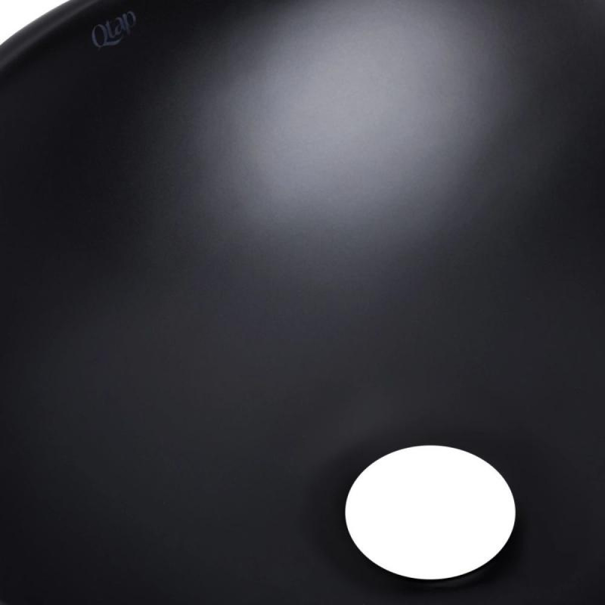 Комплект Qtap Dove: Раковина накладная овальная 410x335x145 мм Matt Black + Донный клапан PU03