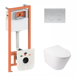 Готовое решение Qtap для ванной комнаты: подвесной унитаз  Swan + комплект инсталляции Nest 4 в 1 (круглая клавиша Satin)
