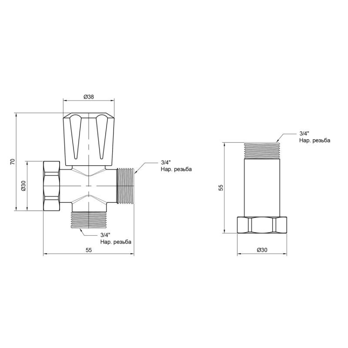 Кран шаровой Thermo Alliance Standart приборный с удлинителем 3/4"ННВ SD183W20
