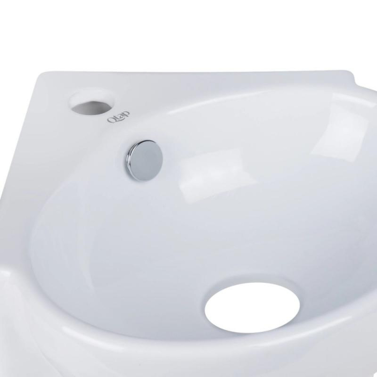Комплект Qtap Leo N: Раковина подвесная угловая овальная 380x360x130 мм WHITE + Донный клапан PU02O