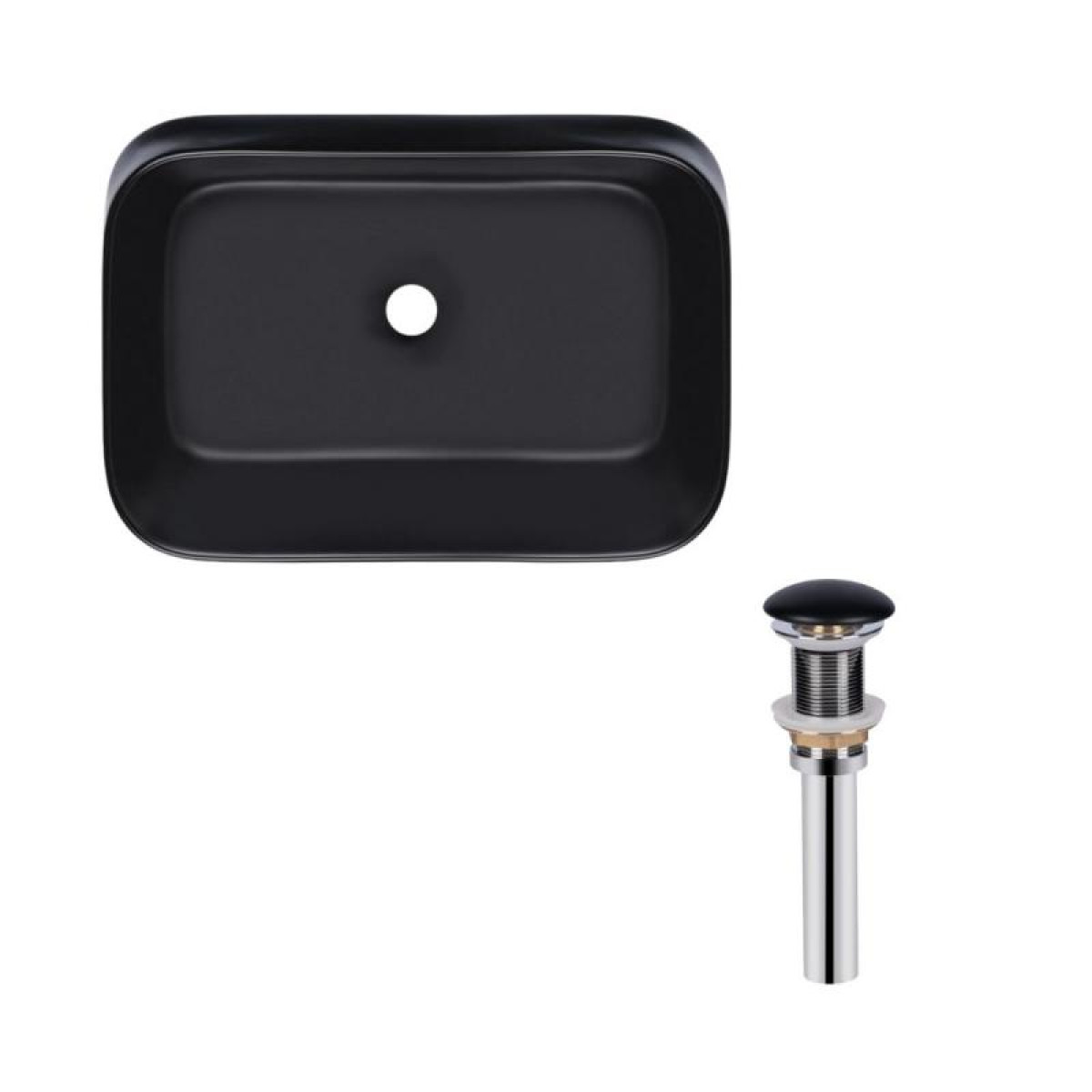 Комплект Qtap Scorpio: Раковина накладная прямоугольная 550х390х120 мм Matt Black + Донный клапан PU03