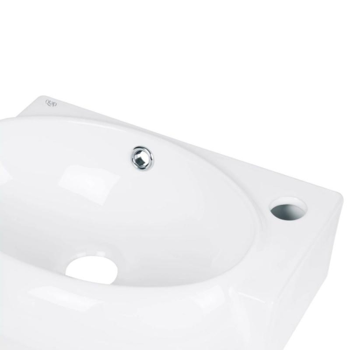 Комплект Qtap Leo: Раковина подвесная овальная правая 430x290x140 мм White + Донный клапан PU02O