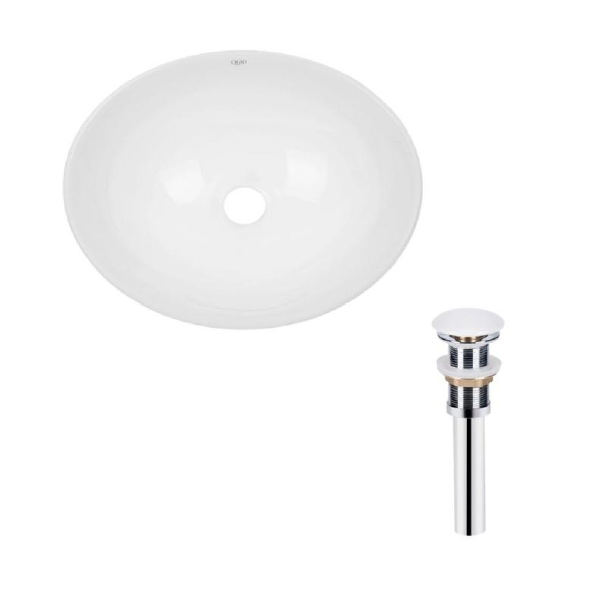 Комплект Qtap Dove: Раковина накладная овальная 410x335x145 мм White + Донный клапан PU02