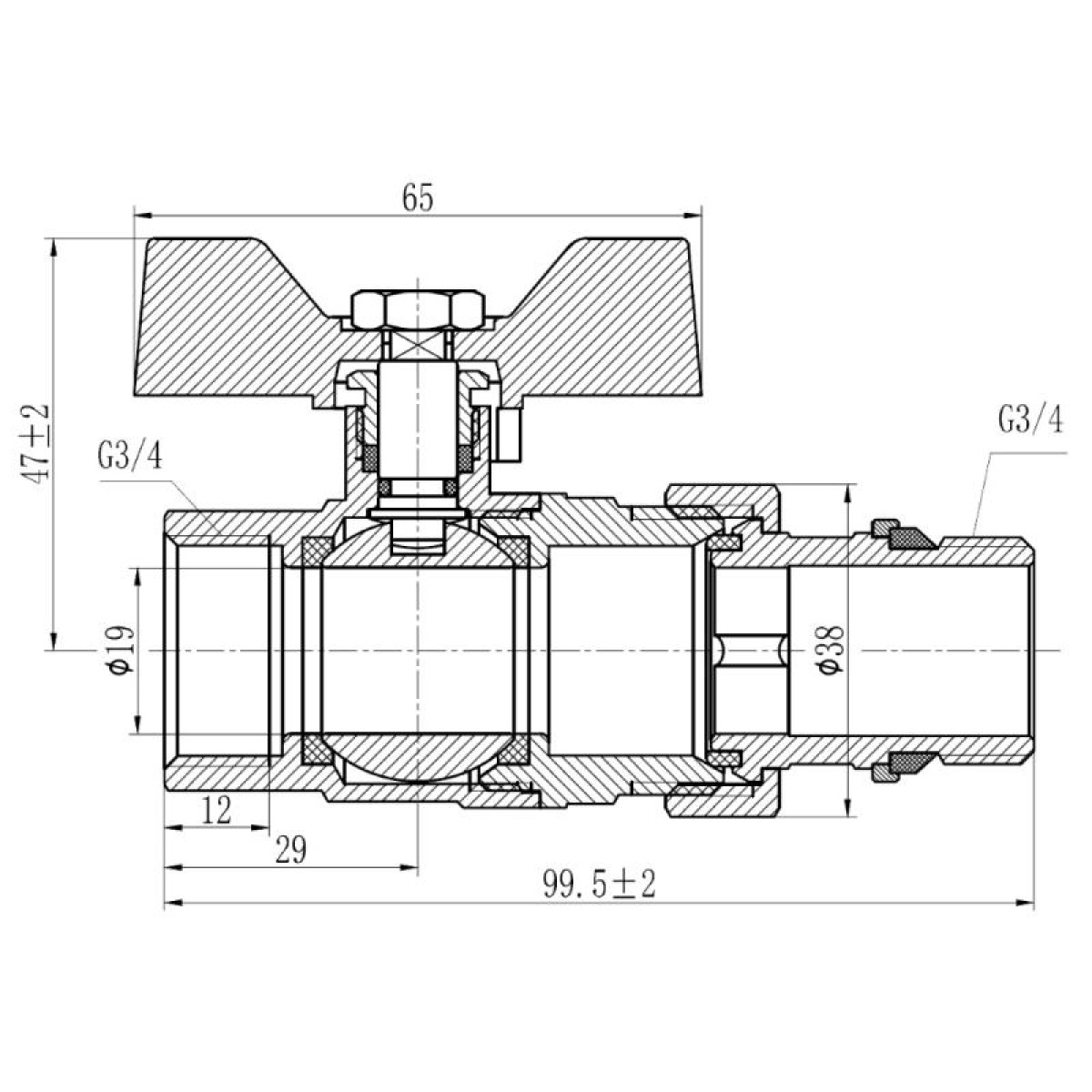 Кран шаровой "Американка" Thermo Alliance Forte с антипротечкой прямой 3/4"ВН "бабочка" SF222W20