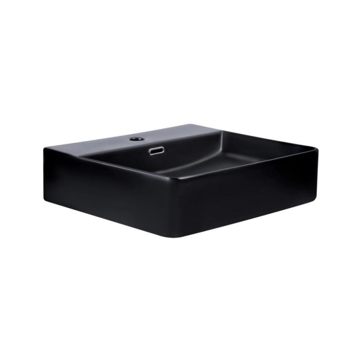 Комплект Qtap Nando LT: Раковина подвесная прямоугольная 500х420х120 мм Matt Black + Донный клапан PU03O