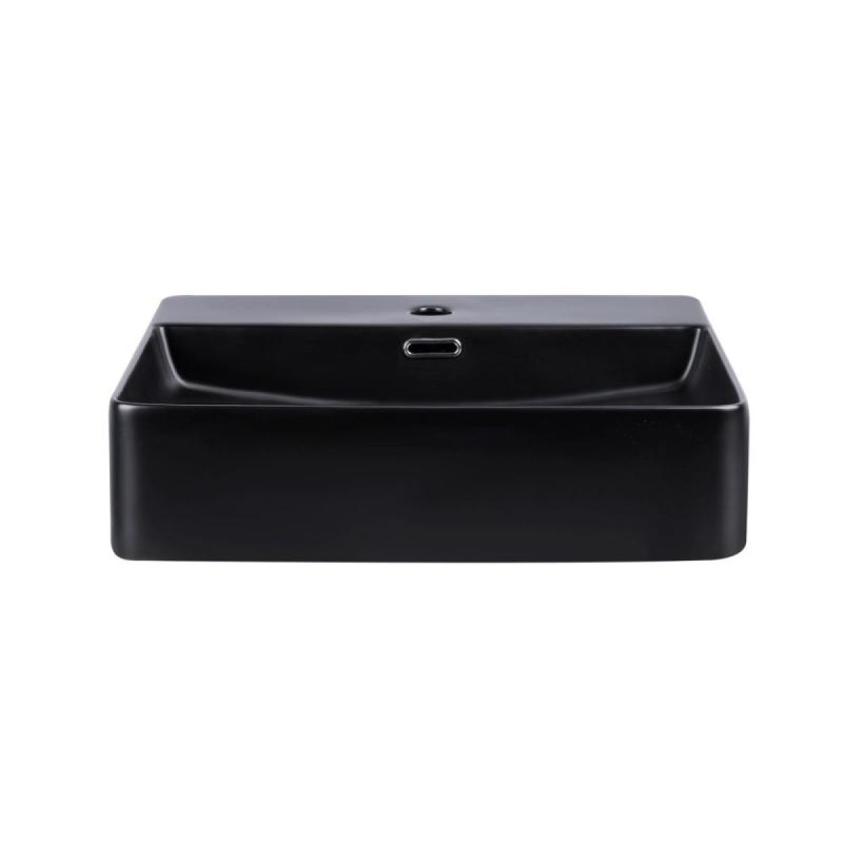 Комплект Qtap Nando LT: Раковина подвесная прямоугольная 500х420х120 мм Matt Black + Донный клапан PU03O