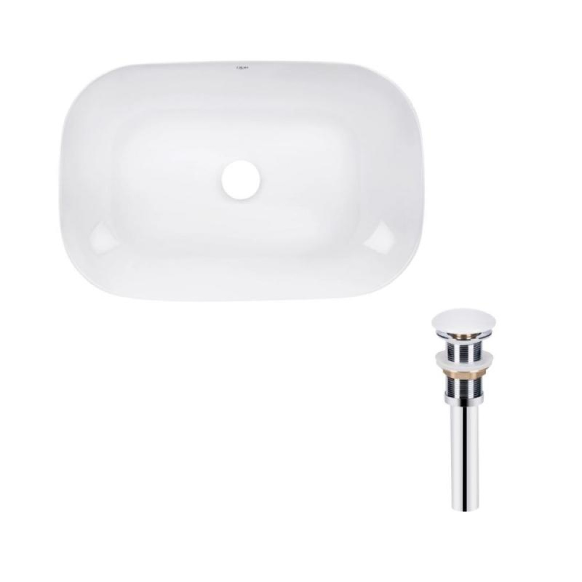 Комплект Qtap Robin: Раковина накладная прямоугольная 610x400x145 мм White + Донный клапан PU02