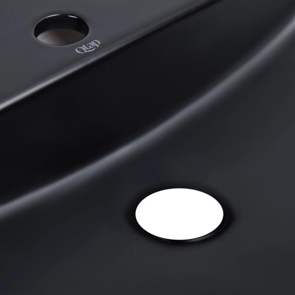 Комплект Qtap Scorpio: Раковина накладная овальная 505x385x120 мм Matt Black + Донный клапан PU03